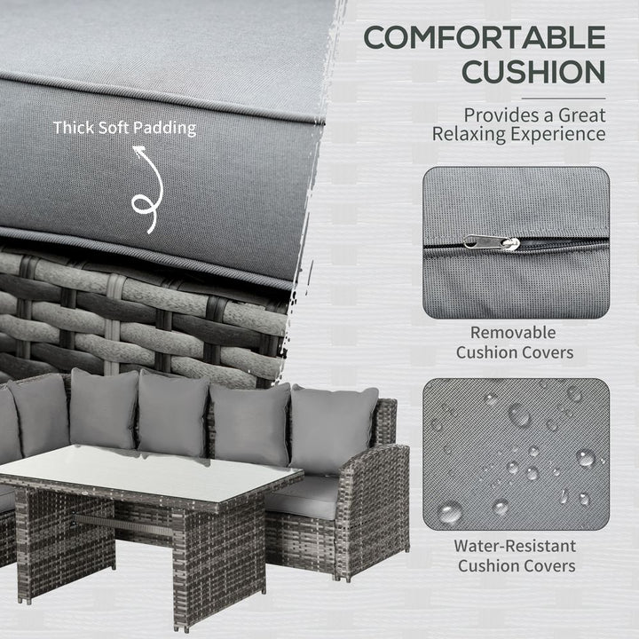 -Seater Patio Dining Table Sets All Weather PE Rattan Sofa Cushions Grey