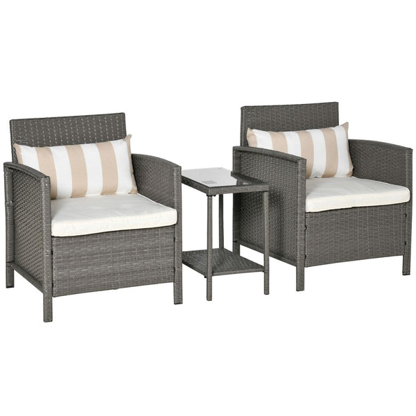 Rattan Seater Patio Bistro Set with Cushion Pillow - Grey, Cream White
