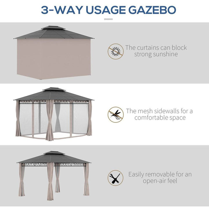 Outsunny . x (m) Double Roof Hard Top Gazebo with Nettings & Curtains