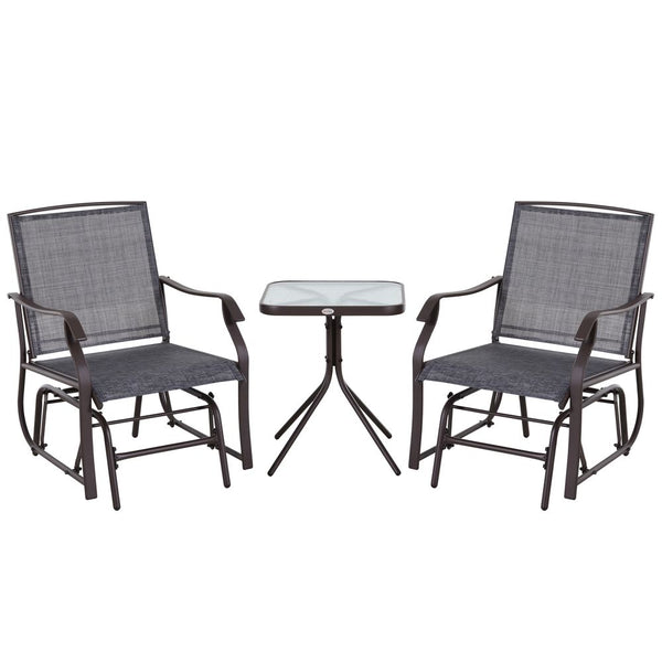 Steel Frame Set-of- Glider Rocking Chair w/ Table Set Grey