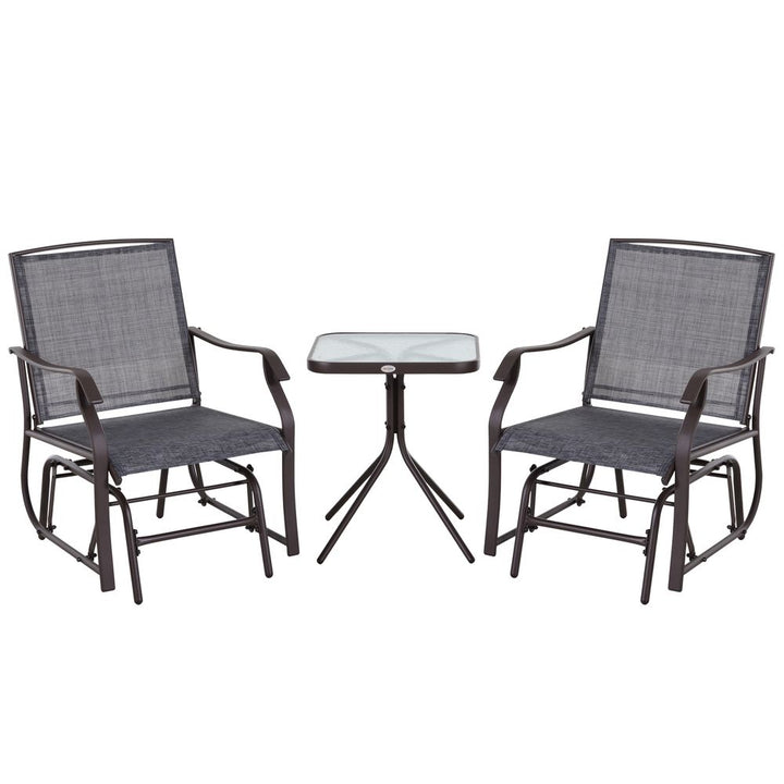 Steel Frame Set-of- Glider Rocking Chair w/ Table Set Grey
