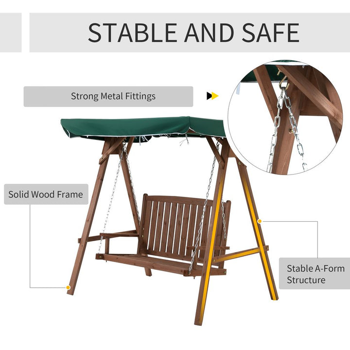 Outsunny Fir Wood -Seater Outdoor Garden Swing Chair w/ Canopy Green