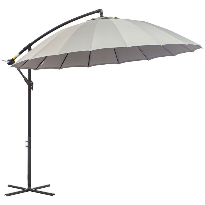 (m) Cantilever Shanghai Parasol w/ Crank Handle, Cross Base, Grey Outsunny