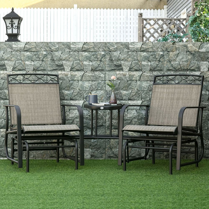 Glider Chair, Seater Patio Rocking Chairs, Tempered Glass Table, Brown
