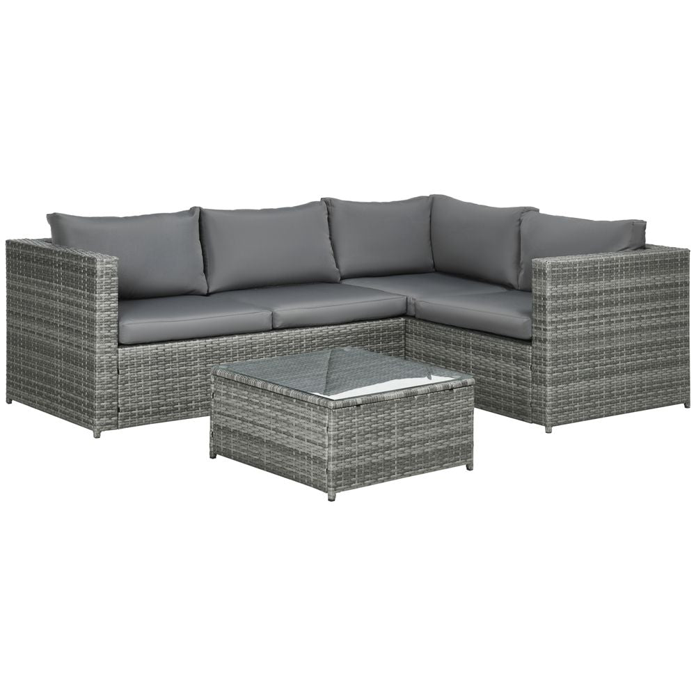 3Pcs Rattan Corner Sofa Set Coffee Table Garden Furniture w Cushion