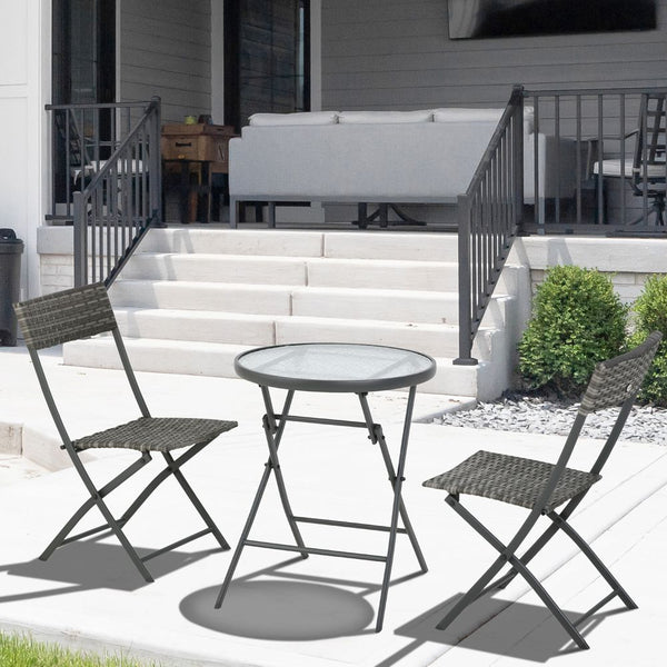  Patio Wicker Bistro Set Foldable Table and Chair Set Outsunny