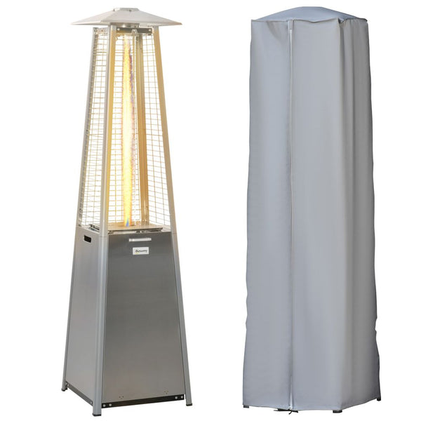 Outsunny .KW Patio Gas Heater Pyramid Heater w/ Regulator Hose Cover, Silver
