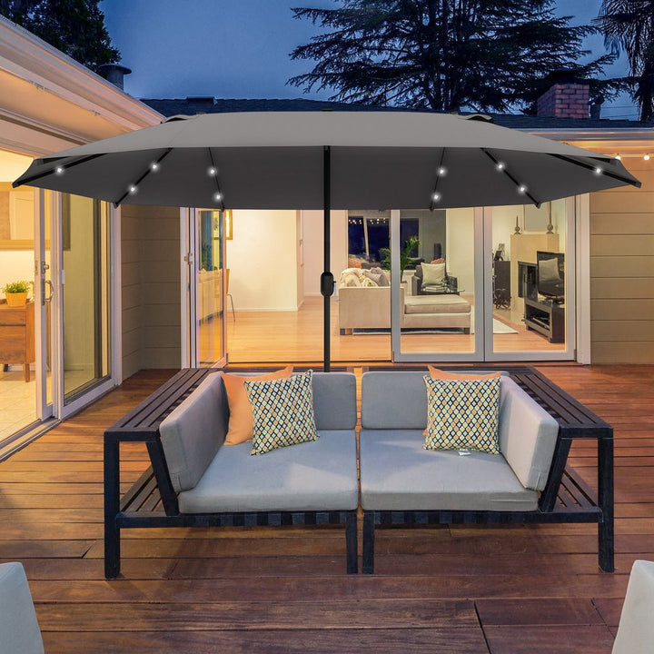 Garden Parasol .m Double-Sided Sun Umbrella Patio Sun Shade LED Solar Light
