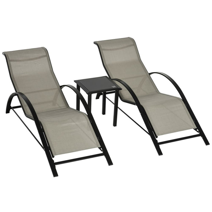  Pieces Lounge Chair Set Garden Sunbathing Chair w/ Table Grey Outsunny