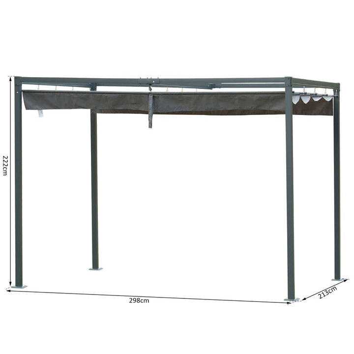 Metal Pergola Gazebo Patio Sun Shelter Grape Tent Retractable Canopy Grey