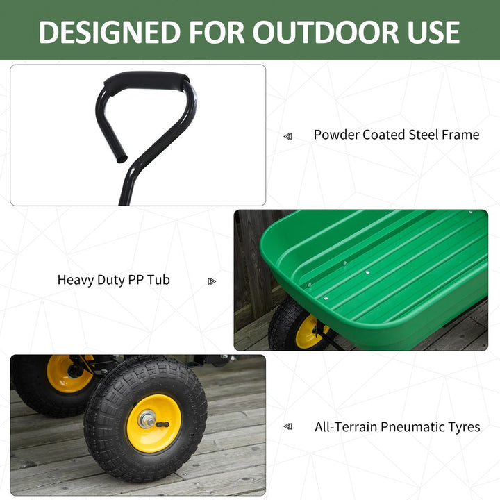 L Garden Cart Heavy Duty Wheel Trolley Wheelbarrow Green
