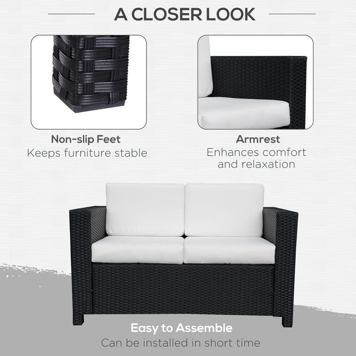 Outsunny Seater Rattan Garden Sofa Black Double Couch Loveseat Wicker