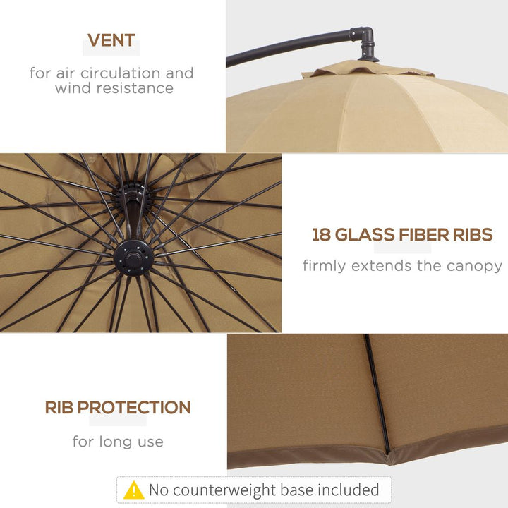 (m) Cantilever Shanghai Parasol w/ Crank Handle, Cross Base, Khaki Outsunny
