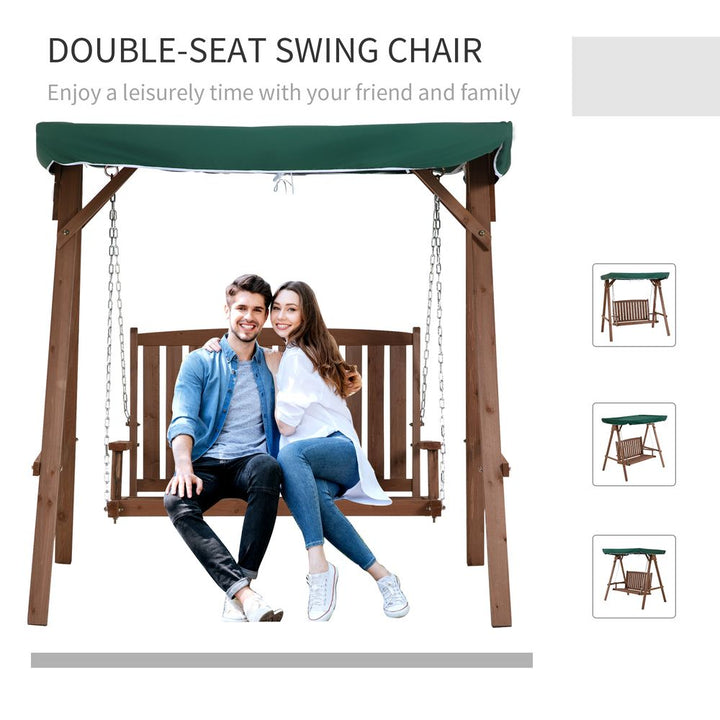 Outsunny Fir Wood -Seater Outdoor Garden Swing Chair w/ Canopy Green