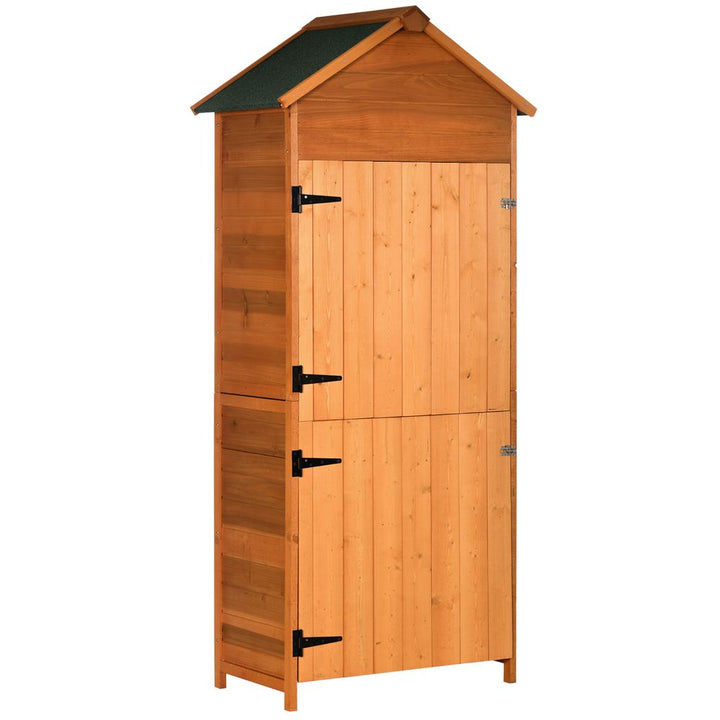 Wooden Garden Shed Outdoor Shelves Utility Tool Storage Cabinet Teak Outsunny
