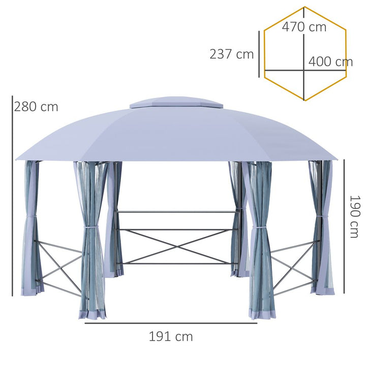 x.metal Gazebo Canopy, Hexagon Shape Garden Net, Steel Frame, Grey