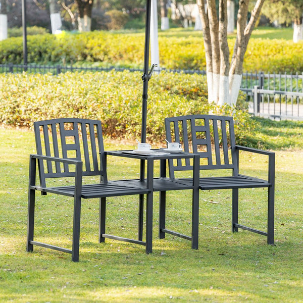  Seat Garden Chair Bench Loveseats w/Coffee Table Slatted Design Patio Yard
