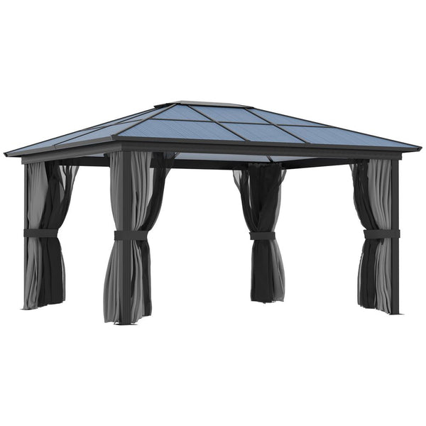 x.m Aluminium Hardtop Gazebo Canopy w/ Polycarbonate Top, Curtains Outsunny
