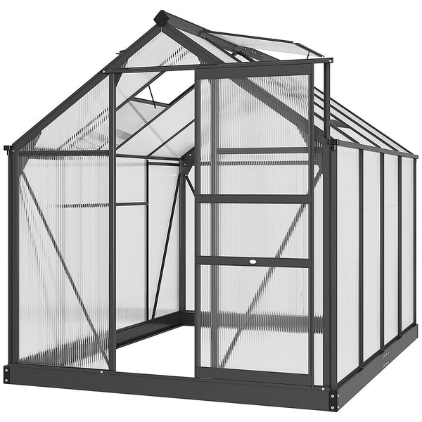 Polycarbonate Walk-In Garden Greenhouse Aluminium Frame w/ Slide Door x ft