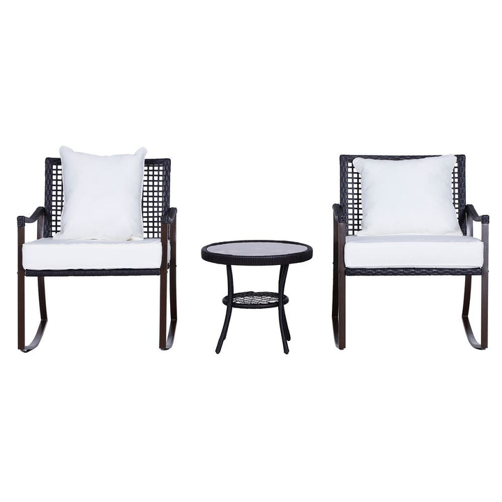  Rocking Chair Bistro Set-Brown/Cream White
