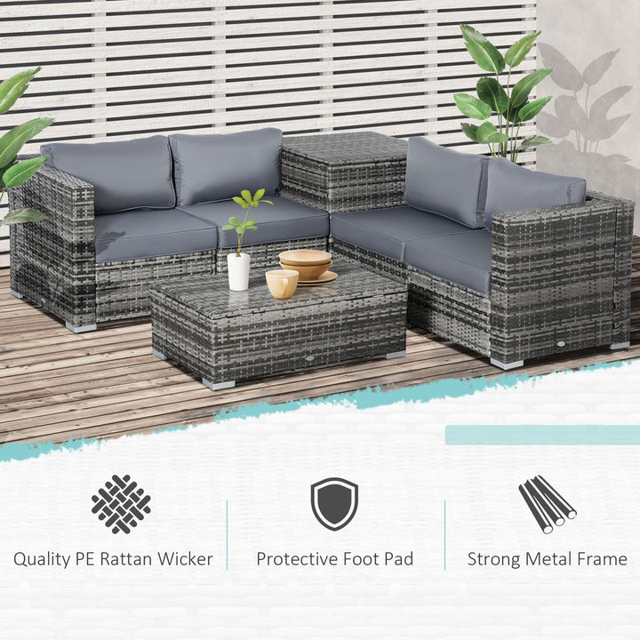 PC Rattan Corner Sofa Set Table w/ Cushion Grey