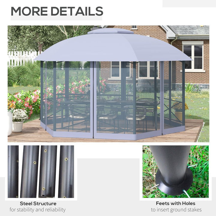 x.metal Gazebo Canopy, Hexagon Shape Garden Net, Steel Frame, Grey