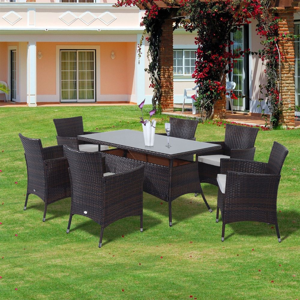 7Pc Rattan Garden Furniture Dining Set 1 x Rectangular