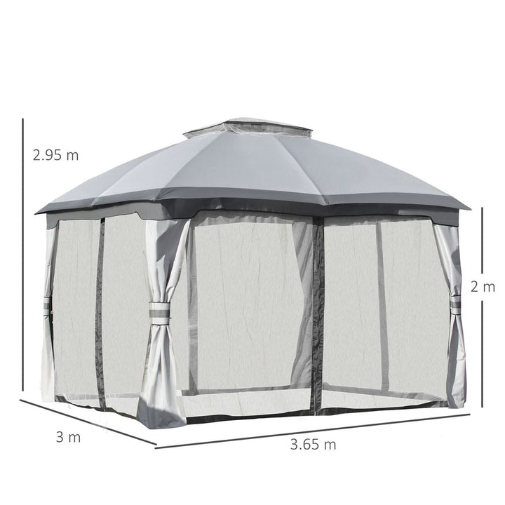 xmetal Gazebo Canopy & Netting Sidewalls & Double Tiered Roof, Grey
