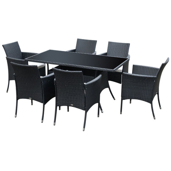 Rattan Garden Furniture Dining Set -seater Patio Rectangular Table Cube Chairs
