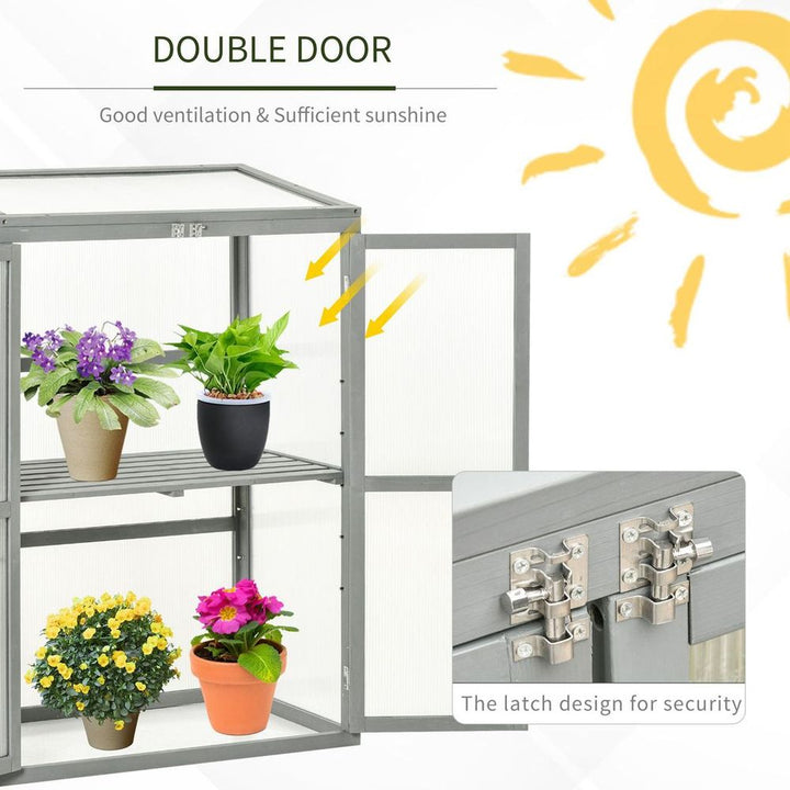 Wood Cold Frame Greenhouse Outdoor Indoor PC Board Grey