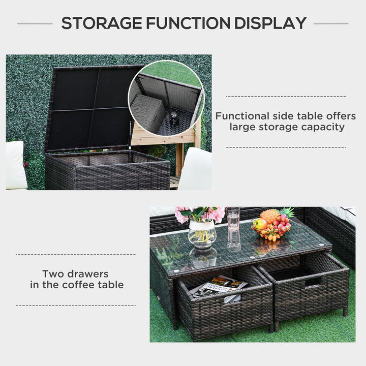 -Seater Rattan Wicker Sofa Storage & Table Set w/ Drawers - Brown