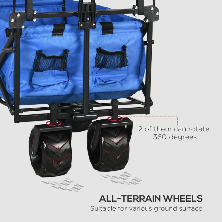 Trolley Cart Storage Wagon Wheels w/ Compartments Handle, Canopy, Blue