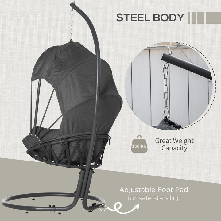 Hanging Egg Chair, Swing Hammock with Cushion and Stand, Grey