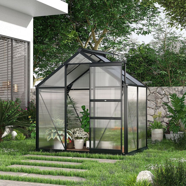 Polycarbonate Walk-In Garden Greenhouse Aluminium Frame w/ Slide Door x ft