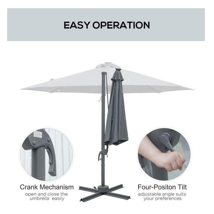 (m) Cantilever Parasol Patio Umbrella w/ Crank Solar Lights Dark Grey