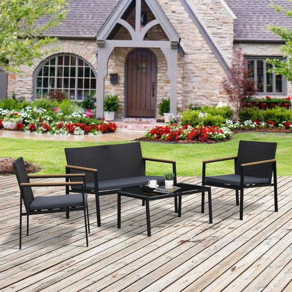 -Seater Outdoor PE Rattan Table and Chairs Set Black
