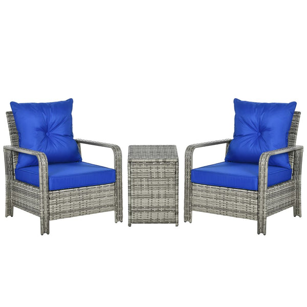  PE Rattan Garden Sofa Set w/ Chairs & Storage Tableixed Grey