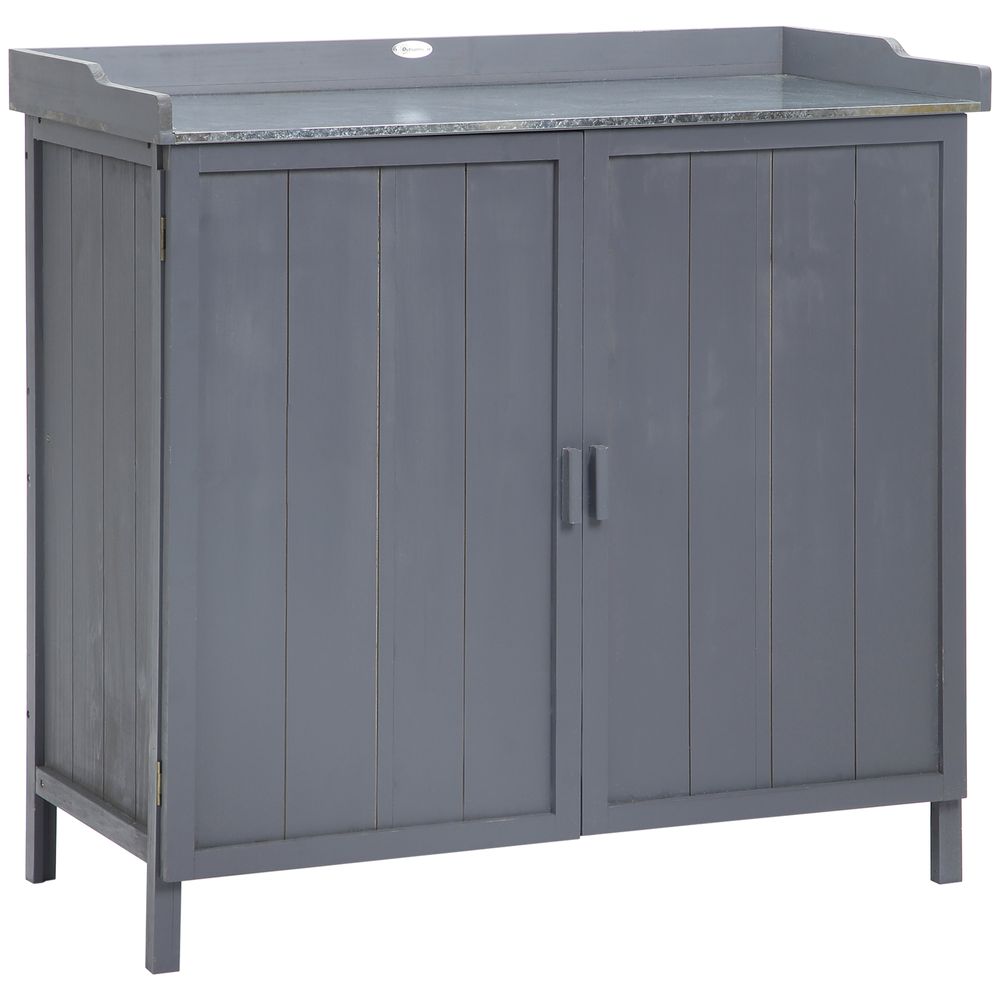 Garden Storage Cabinet Potting Bench Table Galvanized