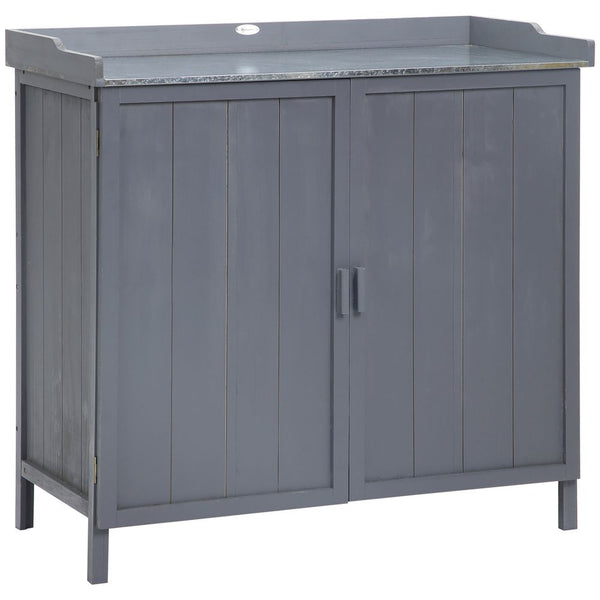 Garden Storage Cabinet, Potting Bench Table Galvanized Grey
