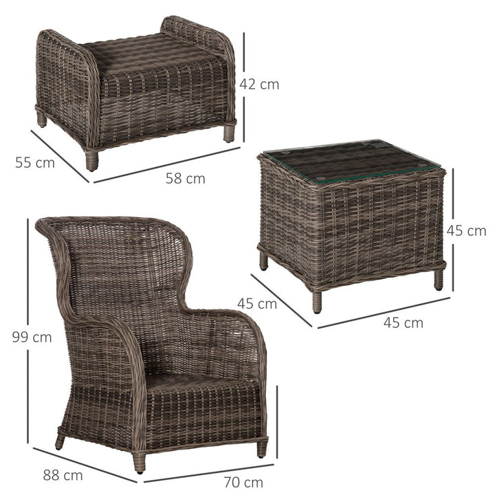  Seater Rattan Sofa Chair & Stool Table SetSet Aluminium Frame Brown