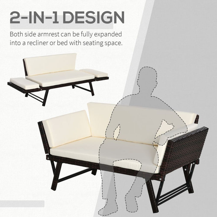 Outsunny -Seater -in- Rattan Convertible Sofa Daybed Brown