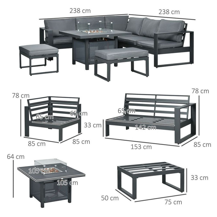 Outsunny -Piece Garden Furniture Set with Firepit Table Outdoor Sofa Aluminium