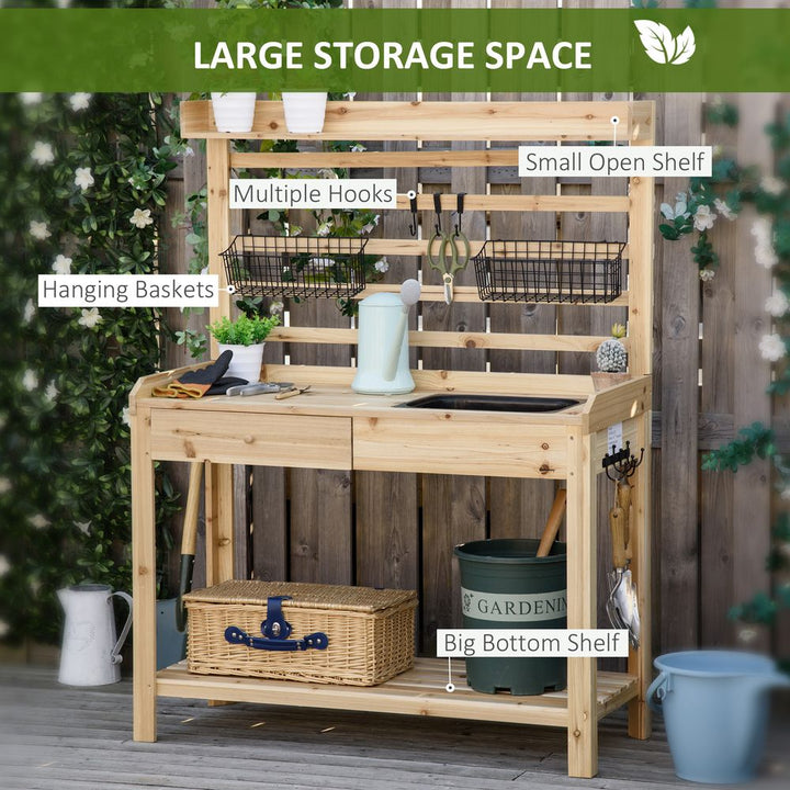 Potting Bench Table, Workstation withetal Sieve Screen, Removable Sink,
