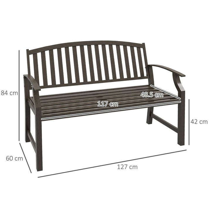 Outsunny Garden Bench with Slatted Seat and Backrest, Curved Armrest, Brown