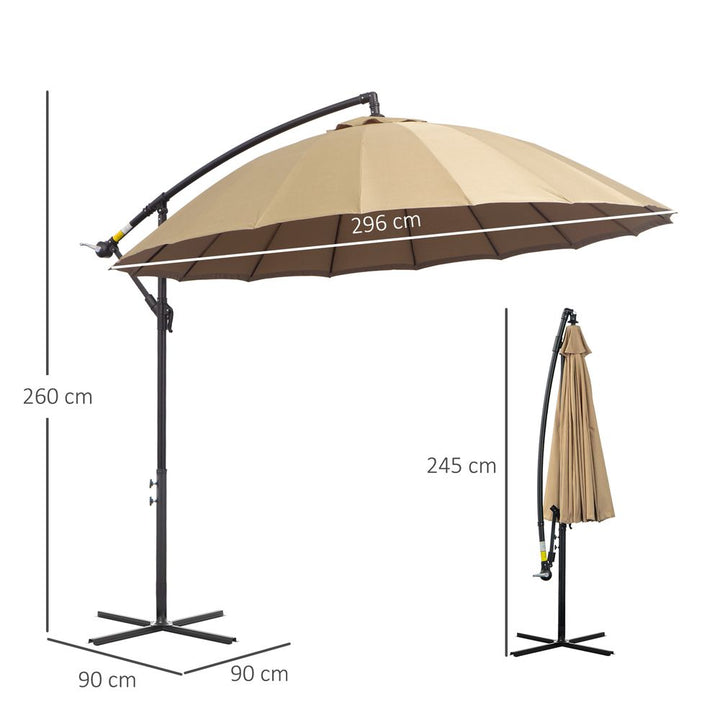 (m) Cantilever Shanghai Parasol w/ Crank Handle, Cross Base, Khaki Outsunny