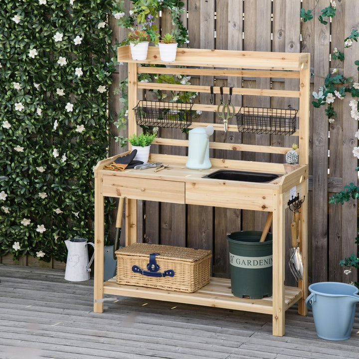 Potting Bench Table, Workstation withetal Sieve Screen, Removable Sink,