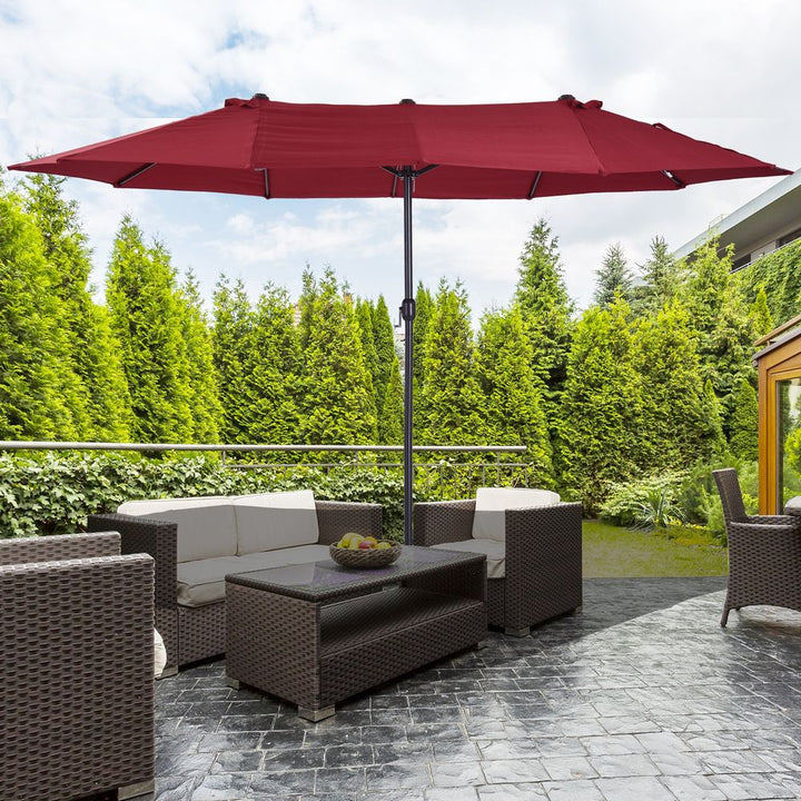 .m Double-Sided Patio Parasol Sun Umbrella-Wine Red