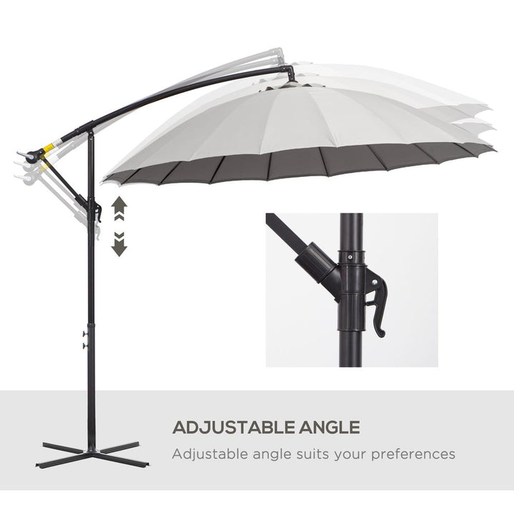 (m) Cantilever Shanghai Parasol w/ Crank Handle, Cross Base, Grey Outsunny