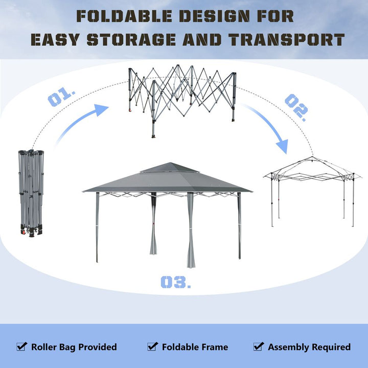 x Pop-up Gazebo Double Roof Roller Bag Steel Frame, Dark Grey