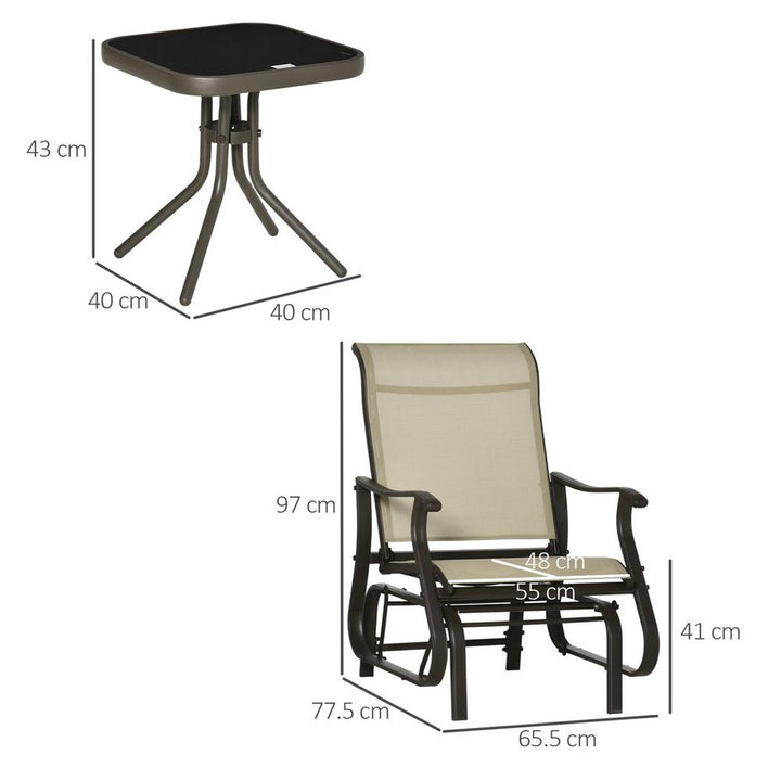  Outdoor Gliding Chairs w/ Table Set Patio Garden Furniture Khaki